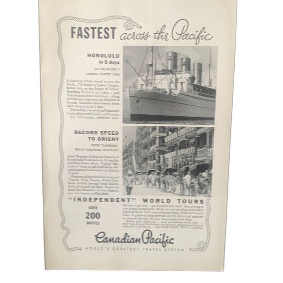 Vintage 1934 Canadian Pacific Fastest Across the Pacific Ad Advertisement - Picture 3 of 4